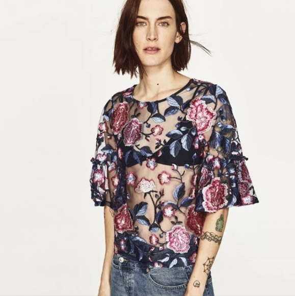 🏵️💚 ZARA Floral Embroidered Top - Picture 2 of 8